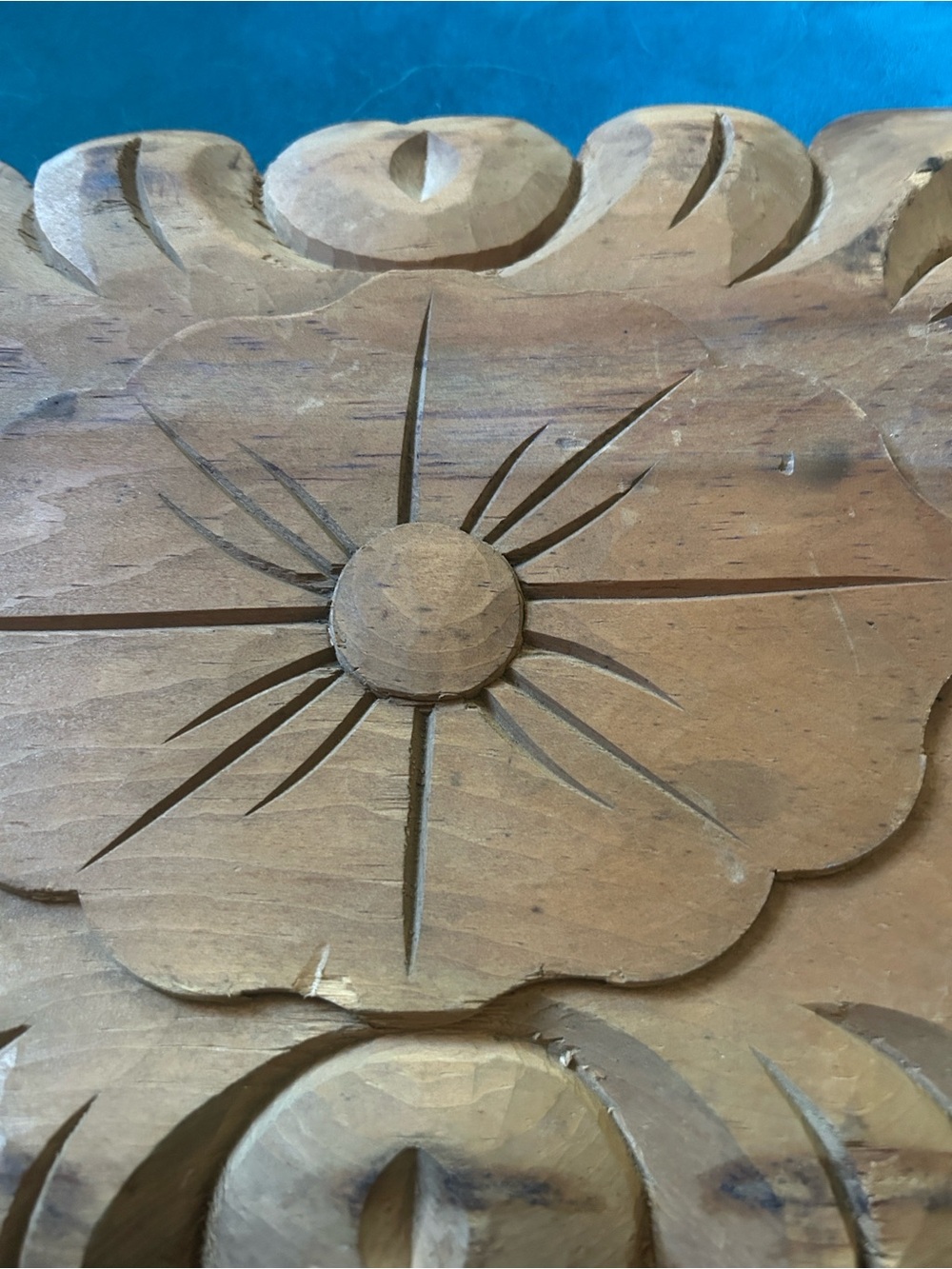 Mexican Hand-Carved Floral Wood Wall Panel - Natural Brown - Picture 2 of 3